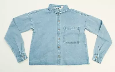 Buy Noisy May Women's Long Sleeve Cropped Denim Button Down Top JB1 Blue Size XS NWT • 9.23£
