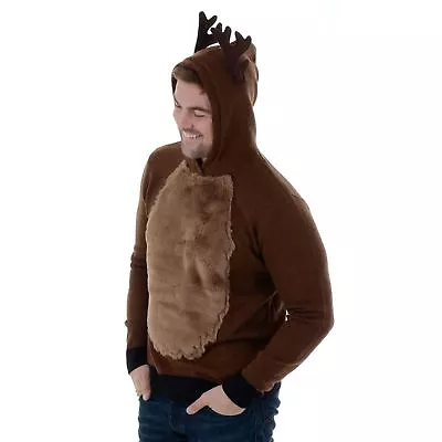 Buy Mens Novelty Funny Knitted Christmas Jumper Xmas Overhead Hoody Rudolph Reindeer • 15.99£