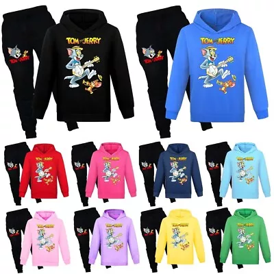 Buy Kids Tom And Jerry Casual Hoodie Tracksuit Set Boys Girls Hooded Top Pants Suit • 11.96£