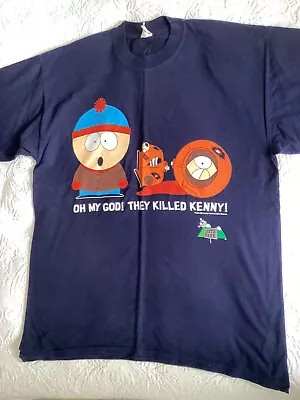 Buy Vintage 90s South Park They Killed Kenny T-shirt Blue XL 1998 • 34.99£