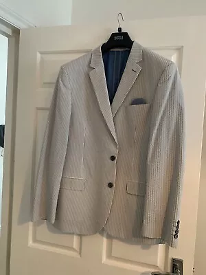 Buy M&S Mens Jacket - Blue And White Thin Stripe Jacket - 44 Chest (Worn Once) • 24£