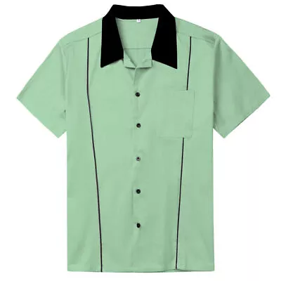 Buy Mens Shirts Plus Size Cotton Top Rockabilly Clothing Mint Green • 18.95£
