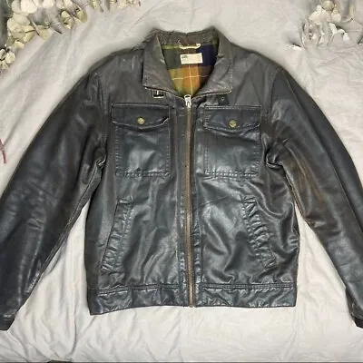 Buy Vintage Real Leather Dark Brown Bomber Jacket With Tartan Lining  • 35.50£