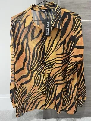 Buy Boohoo Tiger Print Beach Shirt Size Small • 8.99£