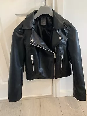 Buy Womens Black Faux Leather Biker Jacket Primark UK 6 Small ** • 6.90£