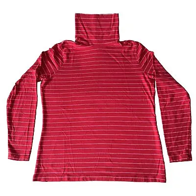 Buy Lands' End Shaped Fit Adult L 14-16 Stretch Turtleneck Red Striped Thermal Top • 12.18£
