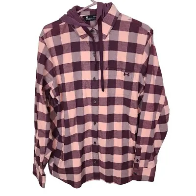 Buy Under Armour Womens XL Red Plaid Borderland Flannel Swacket Button Up Shirt NWT • 56.82£