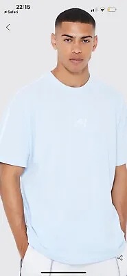 Buy Boohooman Oversized Side Stripe Embroidered T Shirt Light Blue Size L • 3.99£