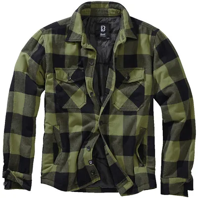 Buy Brandit Lumber Jacket Mens Padded Flannel Coat Check Shirt Warm Black Olive • 67.95£