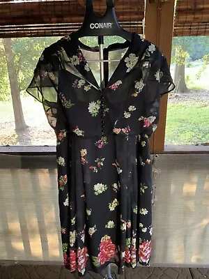 Buy Hell Bunny Dress 1950’s Style Design Floral Fully Lined Cap Sleeve Sz 3XL Collar • 42.63£