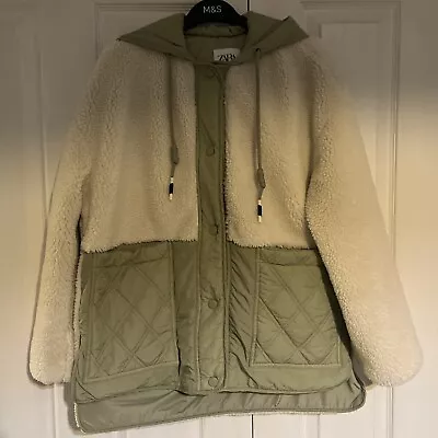 Buy Zara Sherpa / Fleece Quilted Jacket With Hood, XS Oversized, Excellent Condition • 7£
