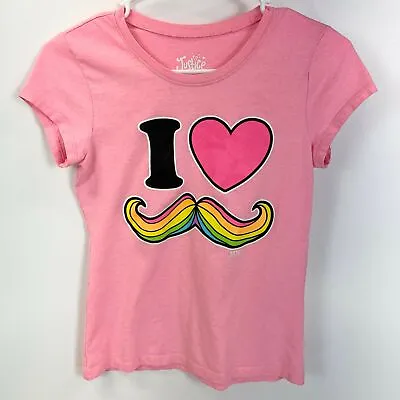 Buy Justice Pink Short Sleeve Scoop Neck I Love Mustache Graphics Tee Girls 14 • 7.84£