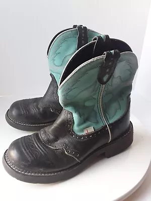 Buy Justin Gypsy Womens Sz 8B Gemma Black Turquoise Teal Leather Western Boots L9905 • 36.11£