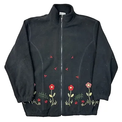 Buy Vintage Fleece Jacket Wildlife Patterned All Over Print Black Womens Large • 19.99£