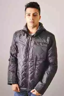 Buy Mens Quilted Black Jacket Warm Zip Up Puffer With Pockets New - Clearance • 14.99£
