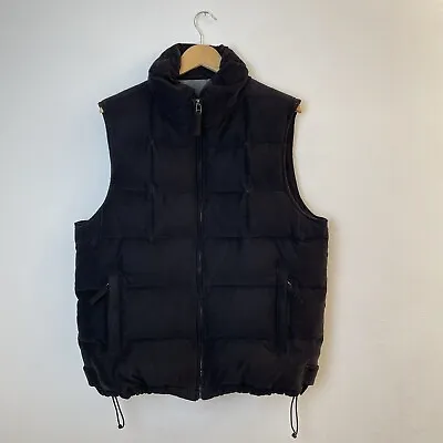 Buy Y2k Mens Sleeveless Puffer Jacket Vest Gilet Down Black Needlecord Corduroy S M • 40£