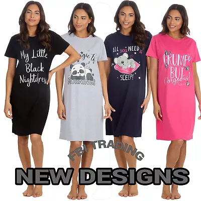 Buy WOMENS Ladies  Nightshirts Night Shirt Nightie Slogan Pyjamas Pjs Nightwear  • 11.95£
