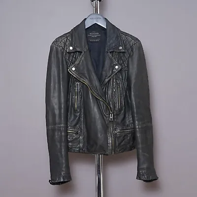 Buy ALL SAINTS CARGO Leather Jacket UK12 US8 EU40 Womens Black Celebrity Moto Biker • 199.99£