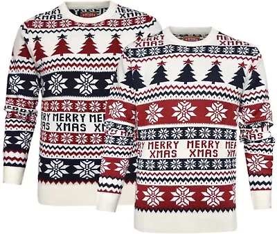 Buy Christmas Knitted Jumper Merry Xmas Tree Fair Isle Aztec Design Pullover Sweater • 14.99£