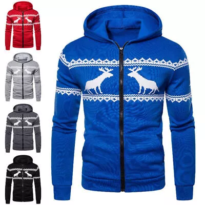 Buy Men's Christmas Hoodie Fleece Zip Up Jacket Coat Sweatshirt Sports Hooded Size • 25.04£