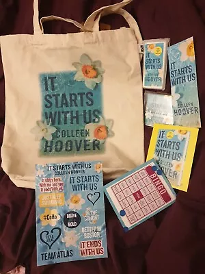 Buy It Starts With Us By Colleen Hoover Tote Bag, Bookmark, Post It And Merch Bundle • 19.99£