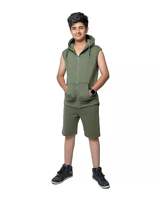 Buy New Kids Boys Gilet Full Short Tracksuit Sleeveless Hoodie Shorts Set 7-13 Years • 9.99£