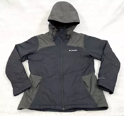 Buy Columbia Mid Weight Windbreaker Hooded Black Gray Zip Up Jacket Women's Medium M • 18.52£