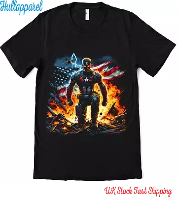 Buy Captain America Mens Black T-shirt Short Sleeve Unisex T-shirt Tee Top SH05 • 13.49£