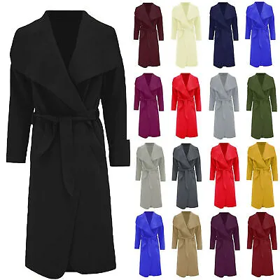 Buy Womens Long Duster Jacket French Belted Trench Waterfall Coat Ladies Italian UK • 17.99£