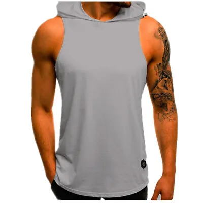 Buy Men Hooded Tank Tops Muscle T-Shirt Pullover Vest Gym Sleeveless Casual Hoodie • 7.36£