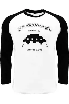 Buy Official Space Invaders UFO Raglan Men's T-shirt - Size Large Black White Japan • 9.99£
