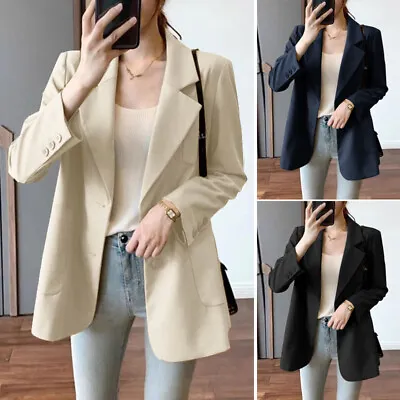 Buy Womens Solid Ladies Blazer Stylish Double Breasted Formal Long Suit Jacket  • 16.08£