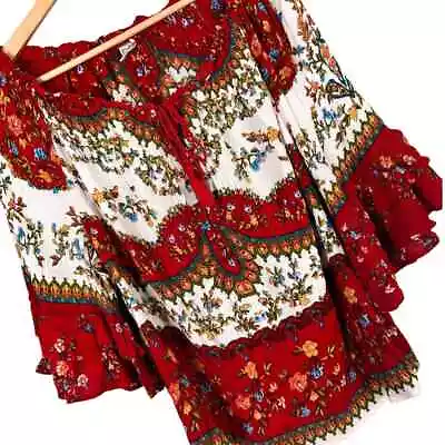Buy BILA Womens XL 3/4 Sleeve Floral Tassel Boho Peasant Cottage Blouse India Shirt • 19.70£