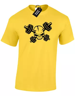 Buy Crossed Barbell Skull Mens T Shirt Training Top Bodybuilding Gym Fitness Mma • 7.99£