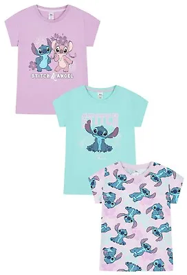 Buy Disney Lilo & Stitch Angel 3 Pack Girls T-Shirts Multipack Purple • 15.99£