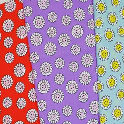 Buy Polycotton Fabric Happy Days Daisy Smile Faces • 3.40£