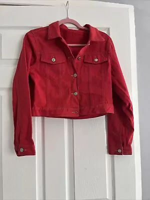 Buy Shein Red Denim Cropped Jacket Size S/10 • 8£