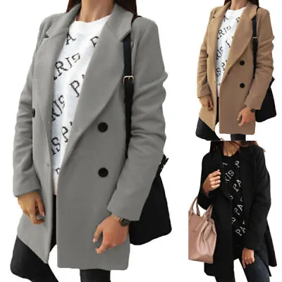 Buy New Ladies Women Overcoat Woolen Trench Coat Winter Long Warm Jacket Outwear Top • 16.67£