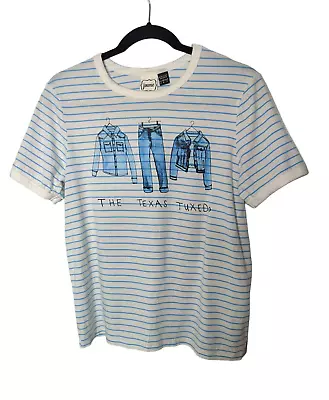 Buy JOANIE T-Shirt Size S Small The Texas Tuxedo Slogan Blue White Striped Top • 15£