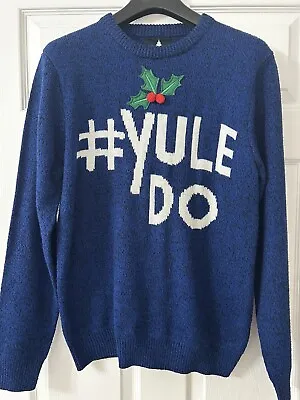 Buy Mens Novelty Christmas Jumper Funny Knitted Xmas Sweater Blue Marl Threadbare • 11.95£