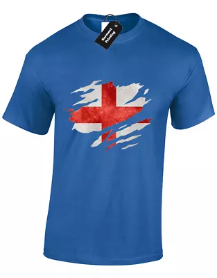 Buy England Slashed Chest Flag Design Mens T-shirt English Fan Football Funny Gift • 7.99£