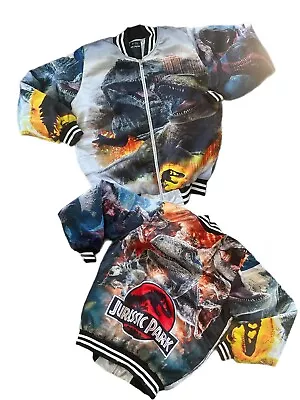 Buy Unisex Kids Bomber Jacket 14/16 Multi Jurassic Park Dinosaur Print Long Sleeve • 32.17£