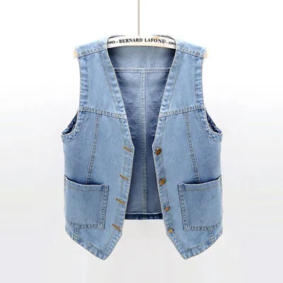 Buy Lady Denim Vest Summer Short Jeans Waistcoats Cowboy Sleeveless Blue Jacket Tops • 26.92£