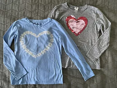 Buy Lot Of 2 Crewcuts Long Sleeve Heart Shirts Size 8 Gray Flippy Sequins And Blue • 7.10£