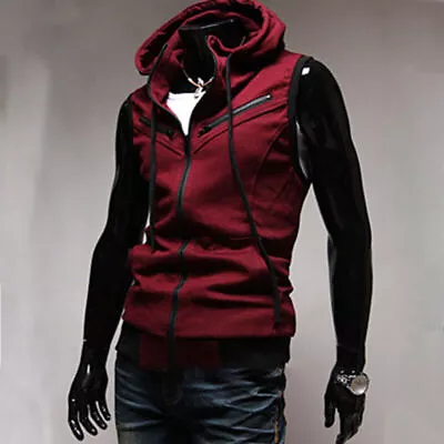 Buy Men Gilet Hoodie Hooded Sleeveless Jacket Coat Vest Tank Hoody Zip Up Shirt Tops • 18.23£