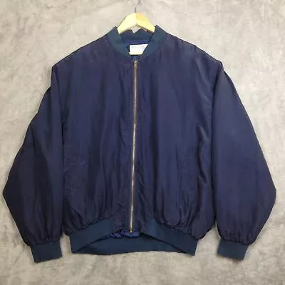 Buy Mens Bomber Jacket Navy Blue Silk Vintage -  Size XL • 21.99£