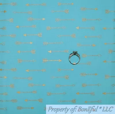 Buy BonEful FABRIC FQ Cotton Quilt Aqua Blue Teal Small Nautical Arrow Gold Metallic • 4.23£