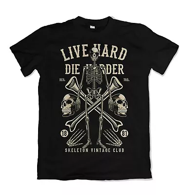 Buy Live Hard Die Harder Mens T Shirt Retro Skull Bones Skeleton S-3XL  • 14.99£