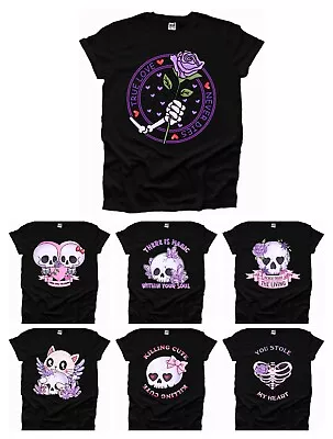 Buy Skull Never Trust The Living Love Witch Cute Goth Emo Cat Mens Tshirt Woman UK • 9.99£