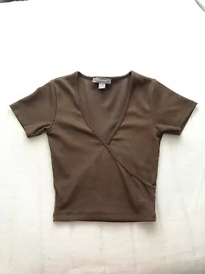 Buy Brown Ribbed V Neck Wrap Over Tshirt  • 3£